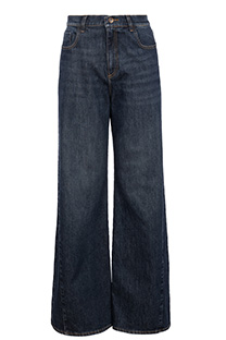 Farmerke širokih nogavica sa kontrastnim umetkom i dubokim strukom Tiffany Production