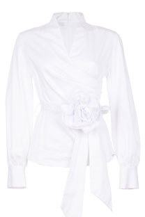 Ženska košulja dugih rukava sa pojasom i ukrasnim cvetom Tiffany Production
