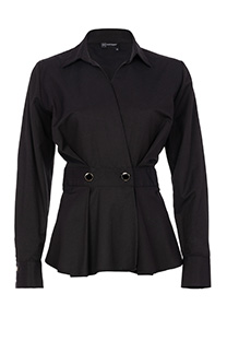 Crna košulja dugih rukava na preklop sa naglašenim strukom Tiffany Production