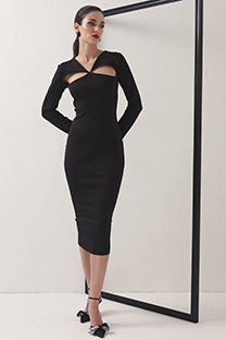 Tiffany Production Midi haljina dugih rukava sa prorezom iznad grudi