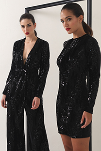 Mini haljina dugih rukava sa prošivenim šljokicama Tiffany Production