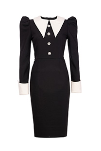 Midi haljina dugih rukava sa kontrastnom kragnom i ukrasnim dugmićima Tiffany Production