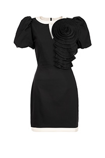 Mini haljina sa naglašenim rukavima i ukrasnim cvetom Tiffany Production