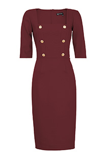 Haljina kratkih rukava sa ukrasnim dugmićima i kockastim izrezom Tiffany Production