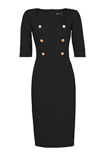 Haljina kratkih rukava sa ukrasnim dugmićima i kockastim izrezom Tiffany Production