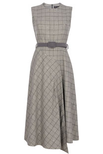 Tiffany Production Asimetrična haljina od kariranog tvida sa kontrastnim kaišem