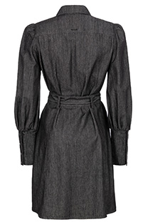 Haljina od tamnog teksasa sa pojasom i naglašenim rukavima Tiffany Production