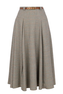 Tiffany Production Karirana midi suknja sa kontrastnim pojasom