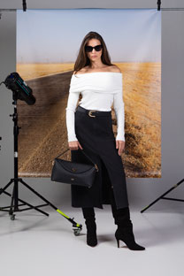 Tiffany Production Duga teksas suknja sa šlicem i džepovima