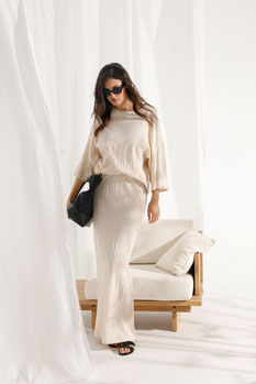 Tiffany Production Duga pamučna suknja sa teksturom