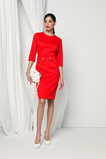 Tiffany Production Haljina tri-četvrt rukava sa ukrasnim dugmićima na pojasu