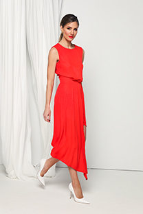 Haljina bez rukava sa pojasem komplementarnog dezena Tiffany Production