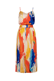 Plisirana midi haljina u neon dezenu Tiffany Production