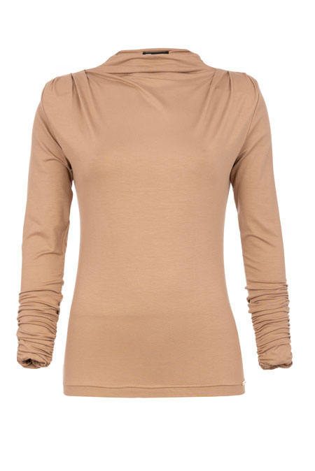 Ženska majica dugih rukava sa nabranim detaljima i visokom kragnom Tiffany Production