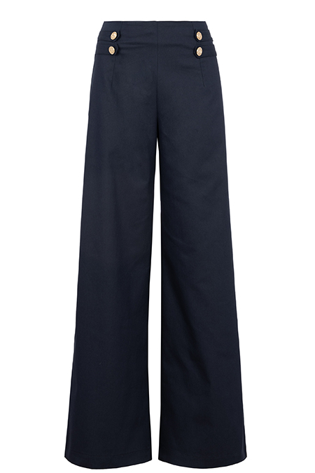 Jednobojne pantalone širokih nogavica sa ukrasnim dugmićima Tiffany Production