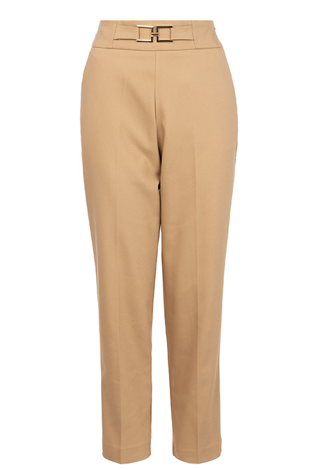 Ženske pantalone jednobojne sa džepovima i ukrasnim pojasom Tiffany Production