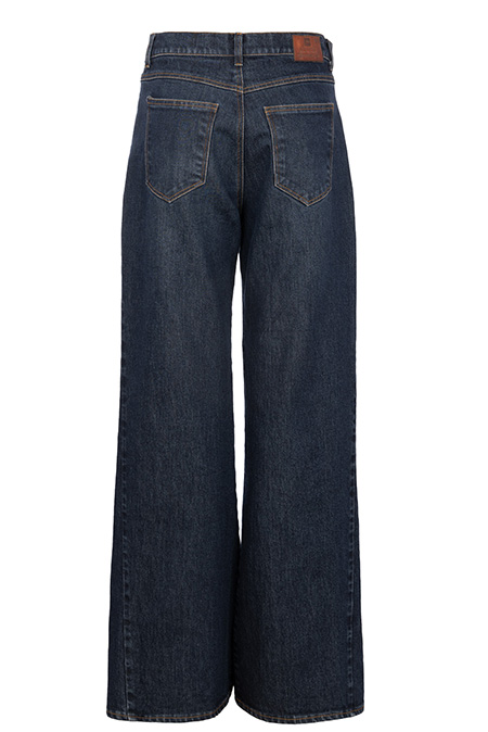 Farmerke širokih nogavica sa kontrastnim umetkom i dubokim strukom Tiffany Production