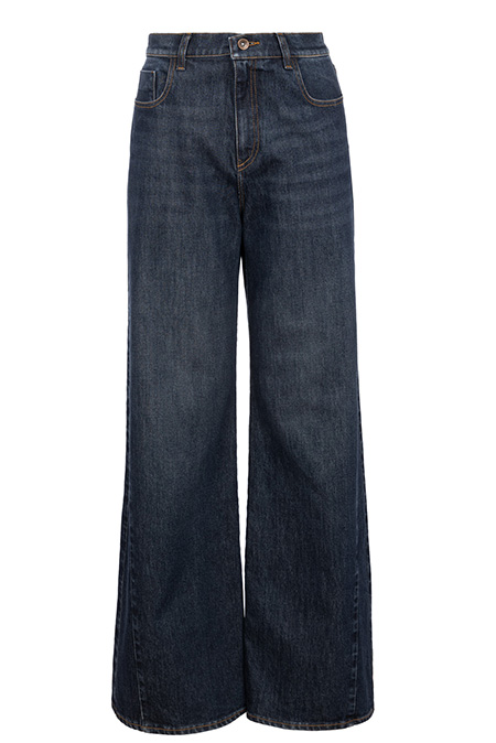 Farmerke širokih nogavica sa kontrastnim umetkom i dubokim strukom Tiffany Production