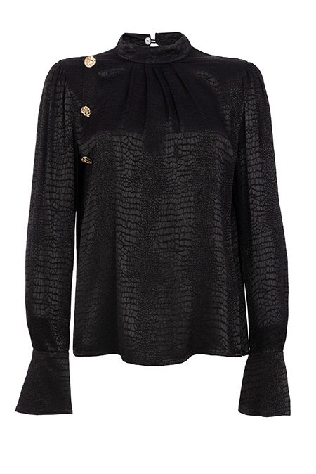 Bluza dugih zvonastih rukava sa visokom kragnom i ukrasnim dugmićima Tiffany Production