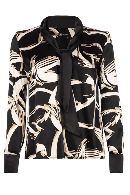 Bluza dugih rukava u dezenu sa kragnom koja se vezuje Tiffany Production