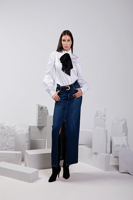 Tiffany Production Ženska košulja sa naglašenim rukavima i kontrastnom maramom