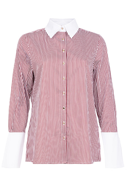 Ženska prugasta košulja dugih rukava sa kontrastnim detaljima Tiffany Production