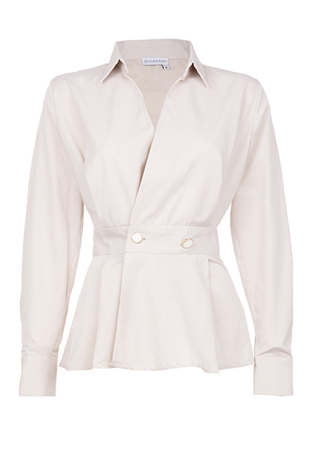 Tiffany Production Crna košulja dugih rukava na preklop sa naglašenim strukom