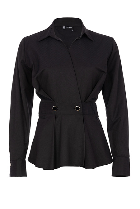 Crna košulja dugih rukava na preklop sa naglašenim strukom Tiffany Production