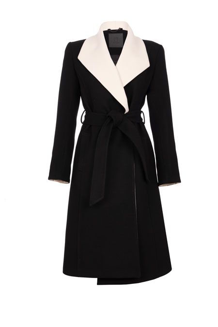 Elegantni kaput sa kontrastnom kragnom i preklopom Tiffany Production