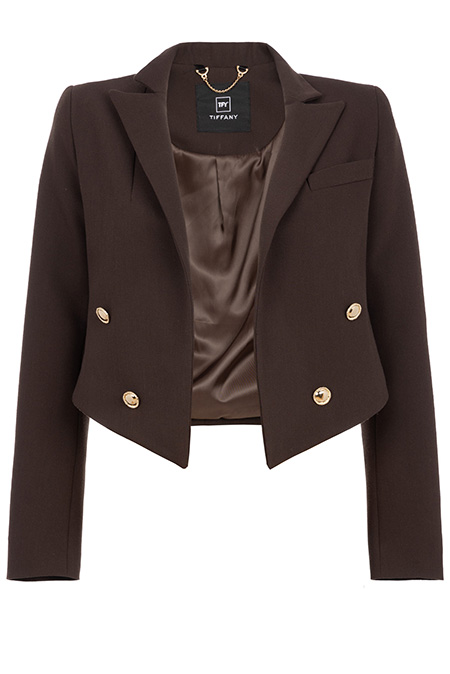 Tiffany Production Ženski kratki sako sa kragnom i ukrasnim dugmićima