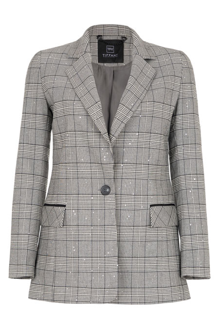 Sako na kopčanje sa dezenom kariranog tvida Tiffany Production