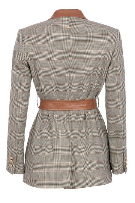 Karirani sako sa kontrastnim pojasom i kragnom Tiffany Production