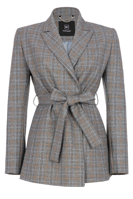 Ženski karirani sako na vezivanje Tiffany Production