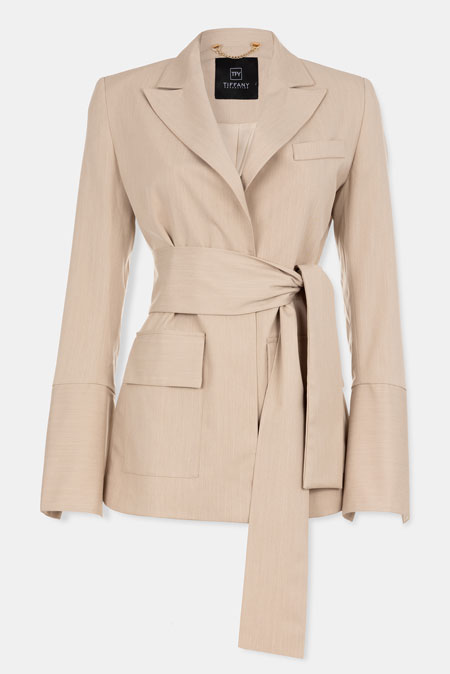 Tiffany Production Elegantni sako sa lame prugama i pojasom