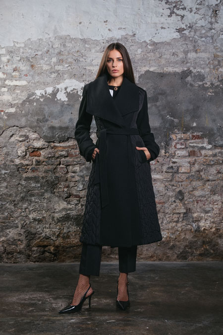 Tiffany Production Ženska duga jakna sa pojasom i prošivenim detaljima