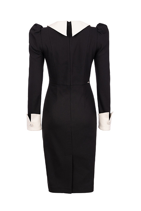 Midi haljina dugih rukava sa kontrastnom kragnom i ukrasnim dugmićima Tiffany Production