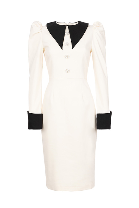 Midi haljina dugih rukava sa kontrastnom kragnom i ukrasnim dugmićima Tiffany Production