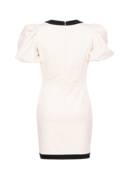 Mini haljina sa naglašenim rukavima i ukrasnim cvetom Tiffany Production