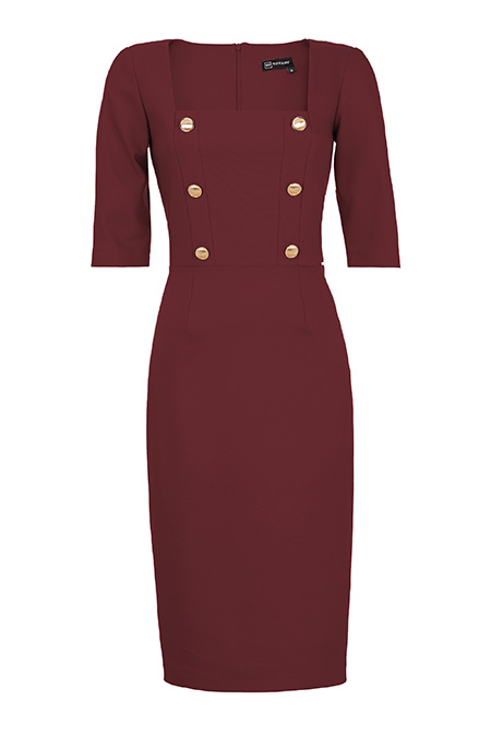 Haljina kratkih rukava sa ukrasnim dugmićima i kockastim izrezom Tiffany Production