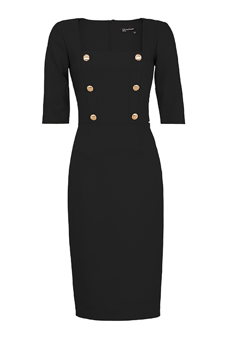 Haljina kratkih rukava sa ukrasnim dugmićima i kockastim izrezom Tiffany Production