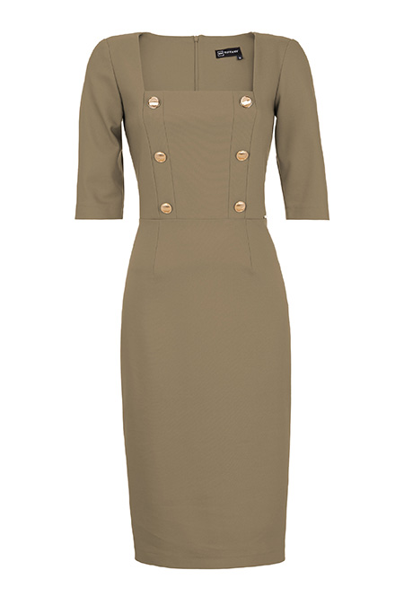 Tiffany Production Haljina kratkih rukava sa ukrasnim dugmićima i kockastim izrezom