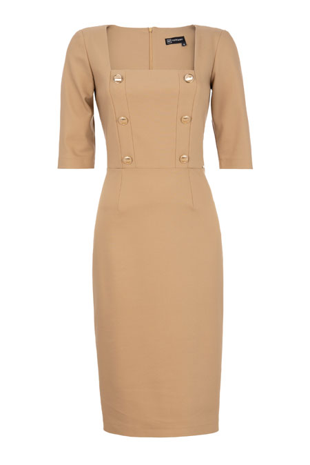 Haljina kratkih rukava sa ukrasnim dugmićima i kockastim izrezom Tiffany Production