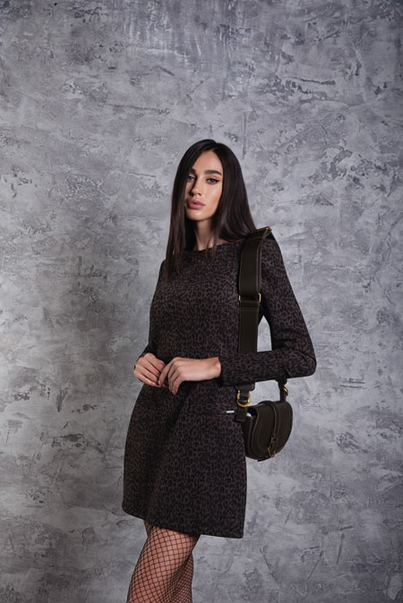 Mini balon haljina dugih rukava u leopard printu Tiffany Production