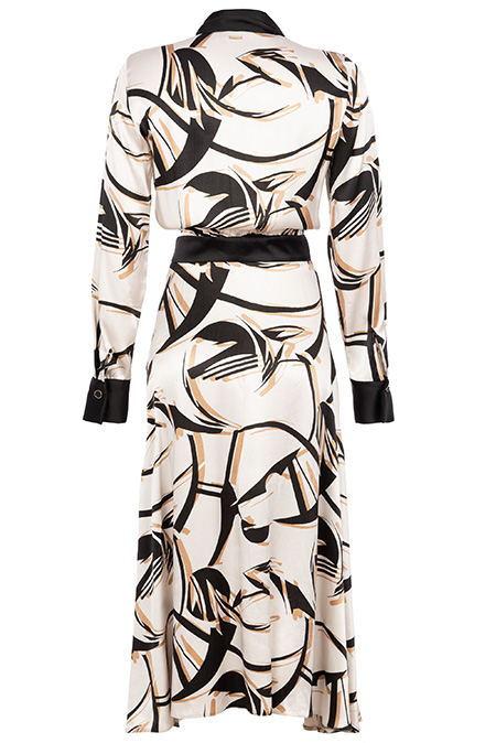 Midi haljina dugih rukava sa kontrastnom kragnom i naglašenim strukom Tiffany Production