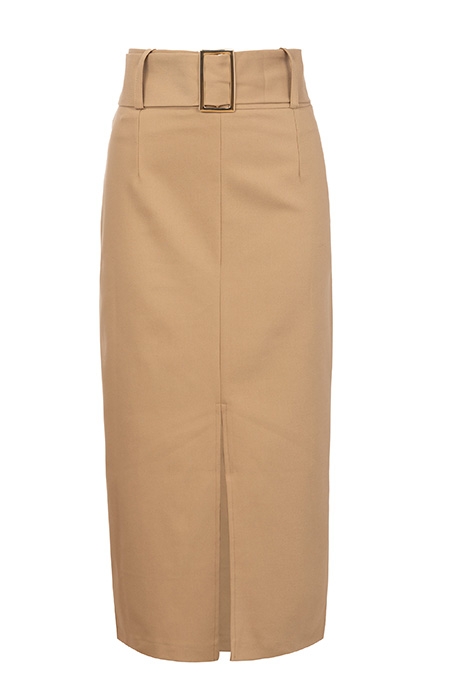 Midi suknja sa kaišem u istoj boji i šlicem Tiffany Production