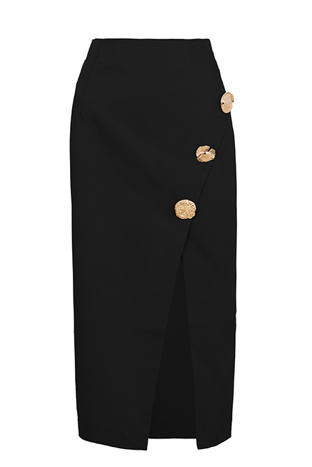 Tiffany Production Elegantna midi suknja sa šlicem i ukrasnim dugmićima