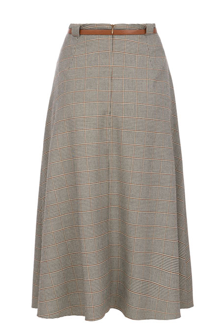 Karirana midi suknja sa kontrastnim pojasom Tiffany Production