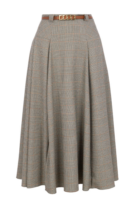 Tiffany Production Karirana midi suknja sa kontrastnim pojasom