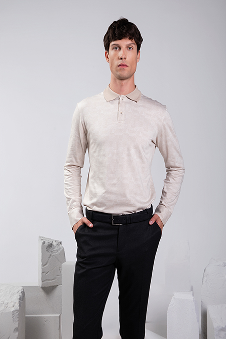 Tiffany Production Muška pamučna majica dugih rukava sa kragnom i kopčanjem