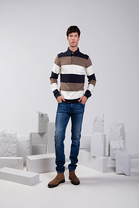 Tiffany Production Prugasti muški duks dugih rukava sa kragnom